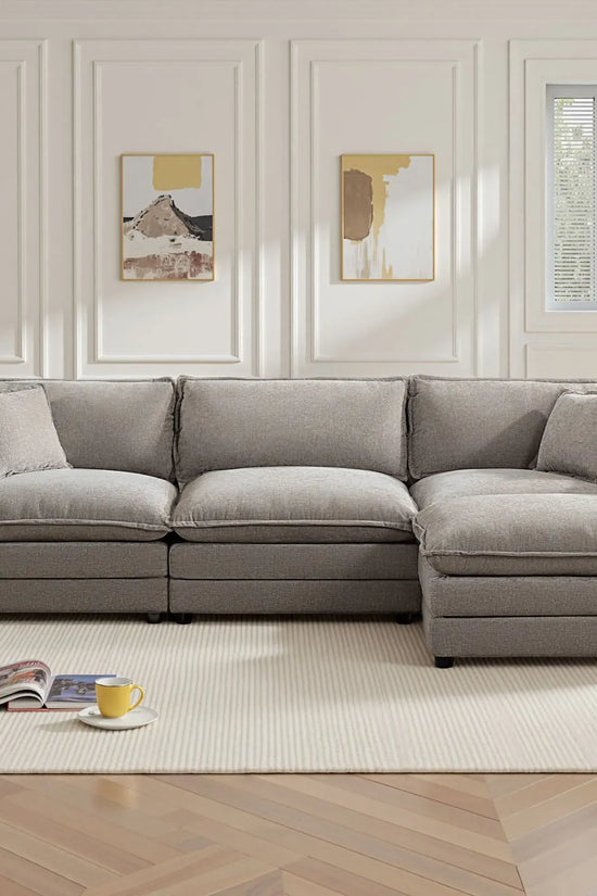 Modular 3-Seat Deep Seat Sectional Sofa with Ottoman