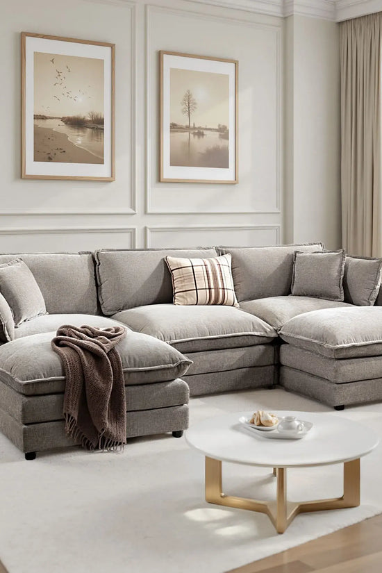 Modular 3-Seat Deep Seat Sectional Sofa with Ottoman