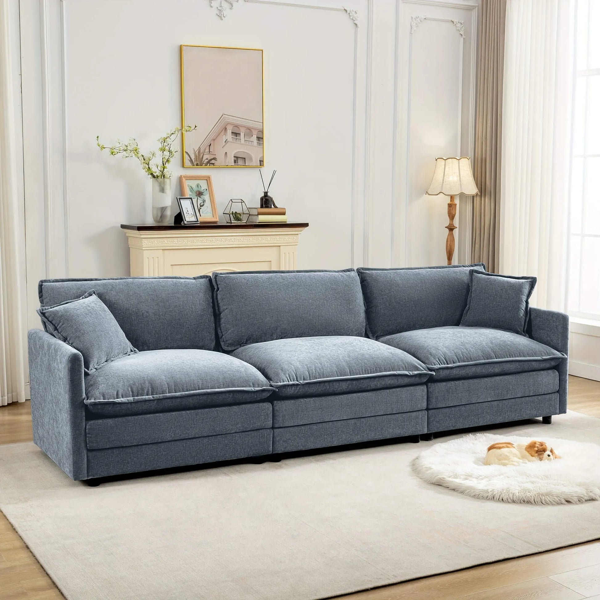 Modular 3-Seat Deep Seat Sectional Sofa with Ottoman