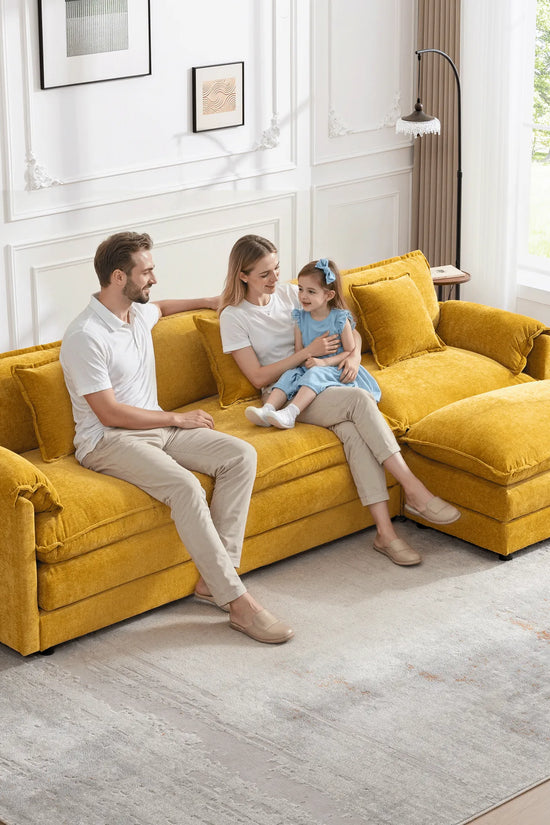 Modular 3-Seat Deep Seat Sectional Sofa with Ottoman