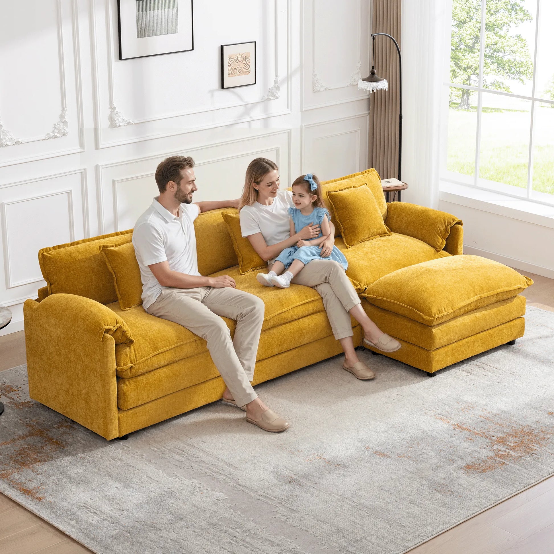 Modular 3-Seat Deep Seat Sectional Sofa with Ottoman