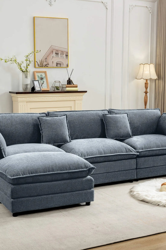 Modular 3-Seat Deep Seat Sectional Sofa with Ottoman