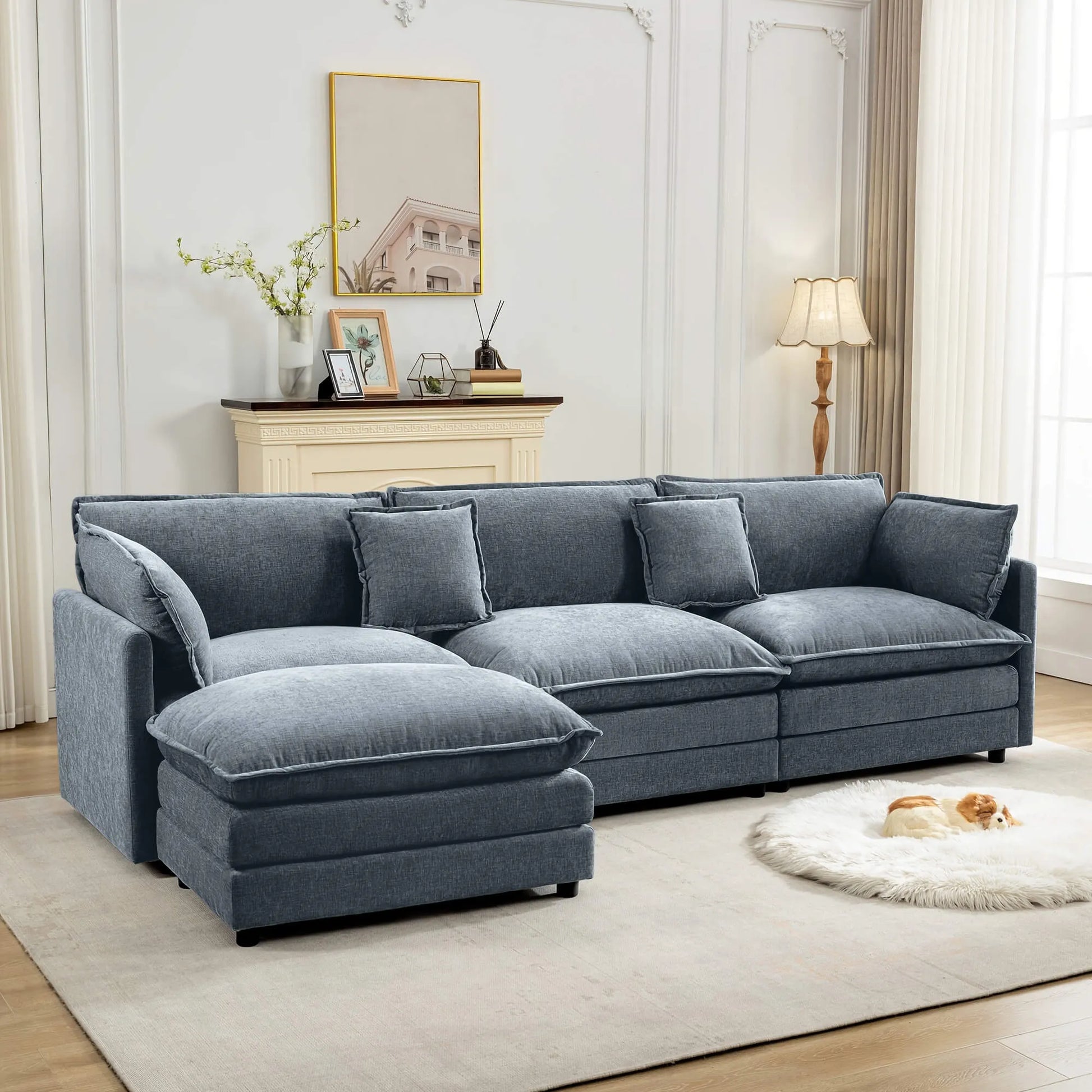 Modular 3-Seat Deep Seat Sectional Sofa with Ottoman