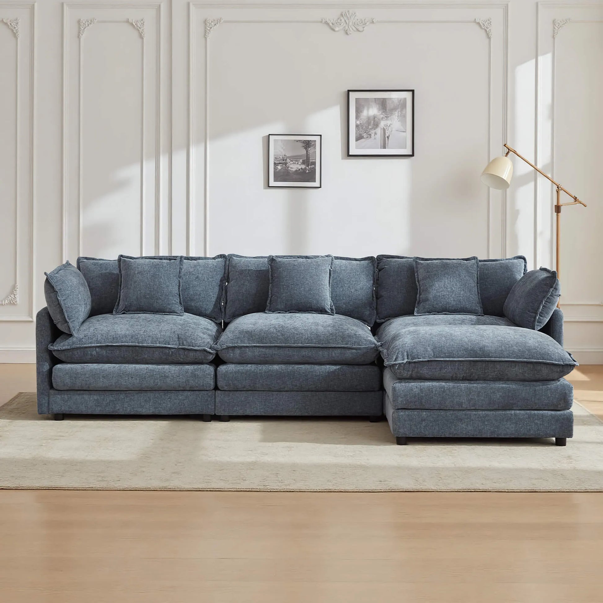 Modular 3-Seat Deep Seat Sectional Sofa with Ottoman