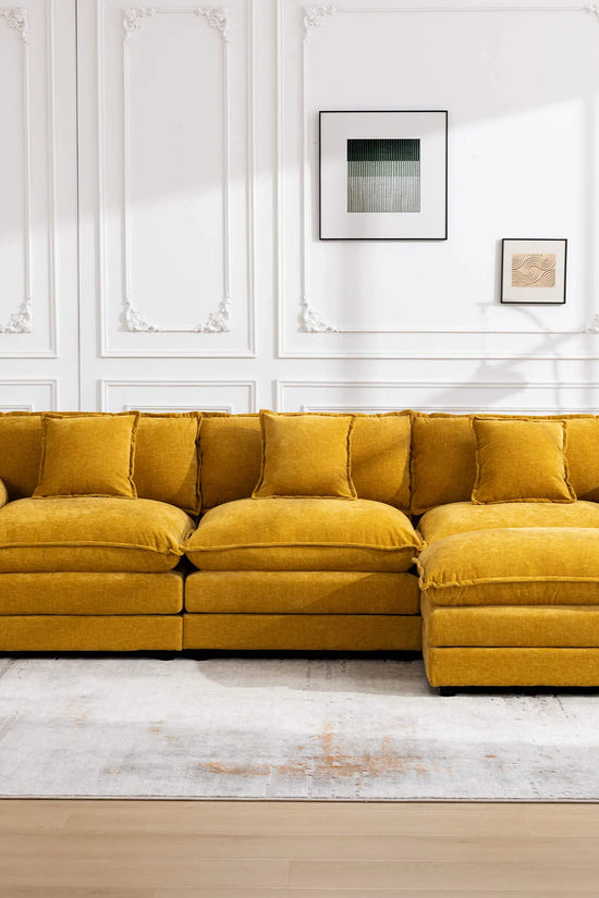 Modular 3-Seat Deep Seat Sectional Sofa with Ottoman