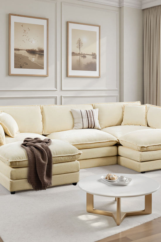 Modular 3-Seat Deep Seat Sectional Sofa with Ottoman