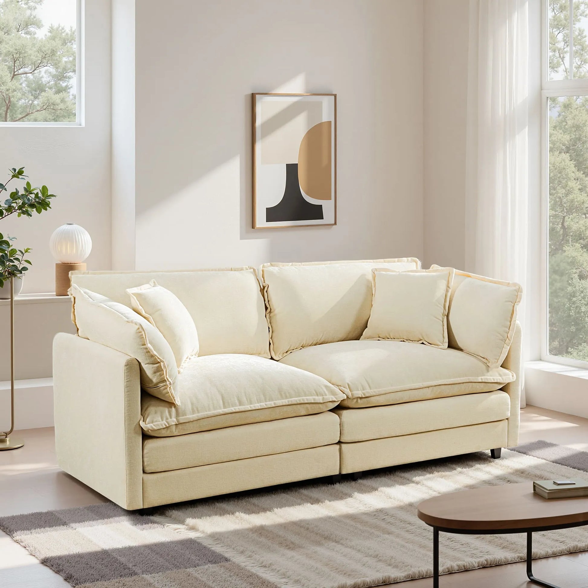 Modular 3-Seat Deep Seat Sectional Sofa with Ottoman