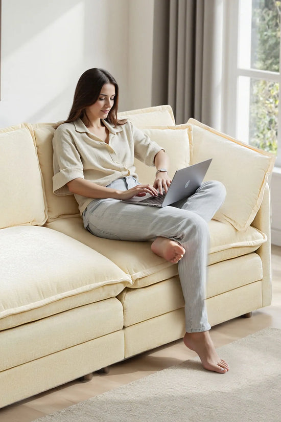 Modular 3-Seat Deep Seat Sectional Sofa with Ottoman