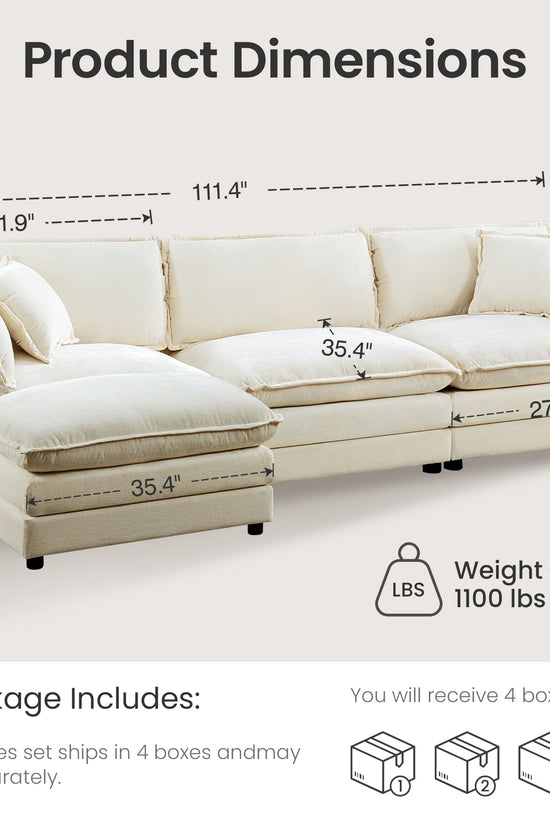 Modular 3-Seat Deep Seat Sectional Sofa with Ottoman