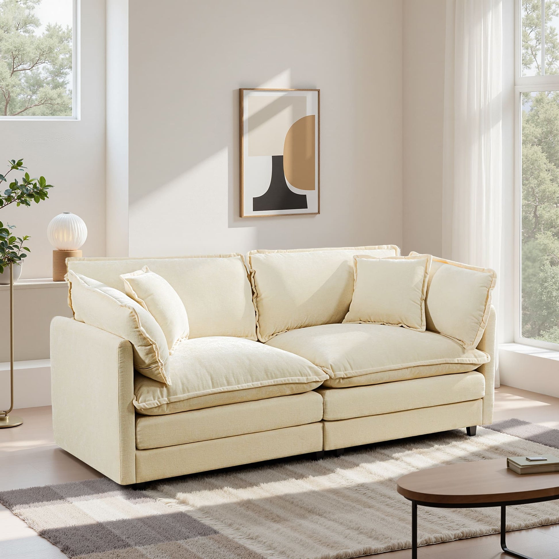 Modular 3-Seat Deep Seat Sectional Sofa with Ottoman