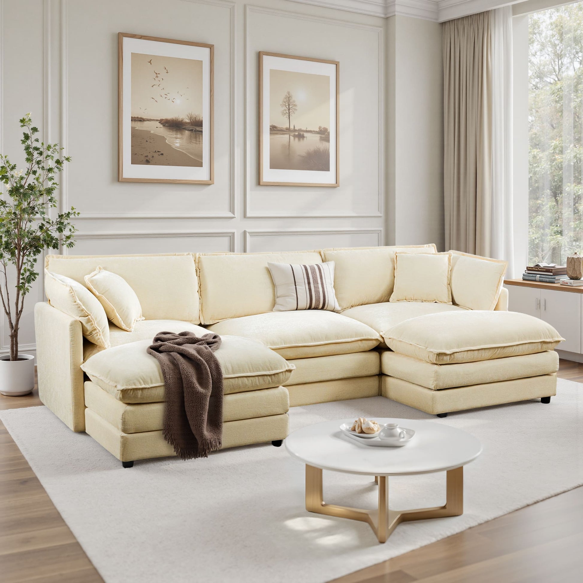 Modular 3-Seat Deep Seat Sectional Sofa with Ottoman