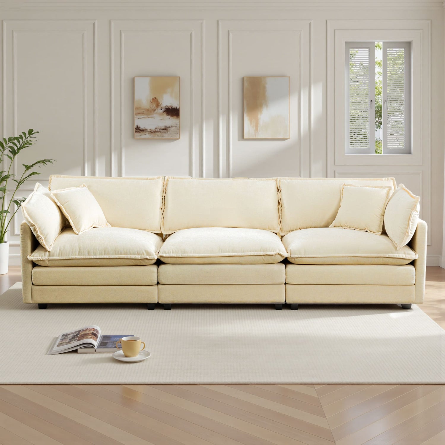 Modular 3-Seat Deep Seat Sectional Sofa with Ottoman