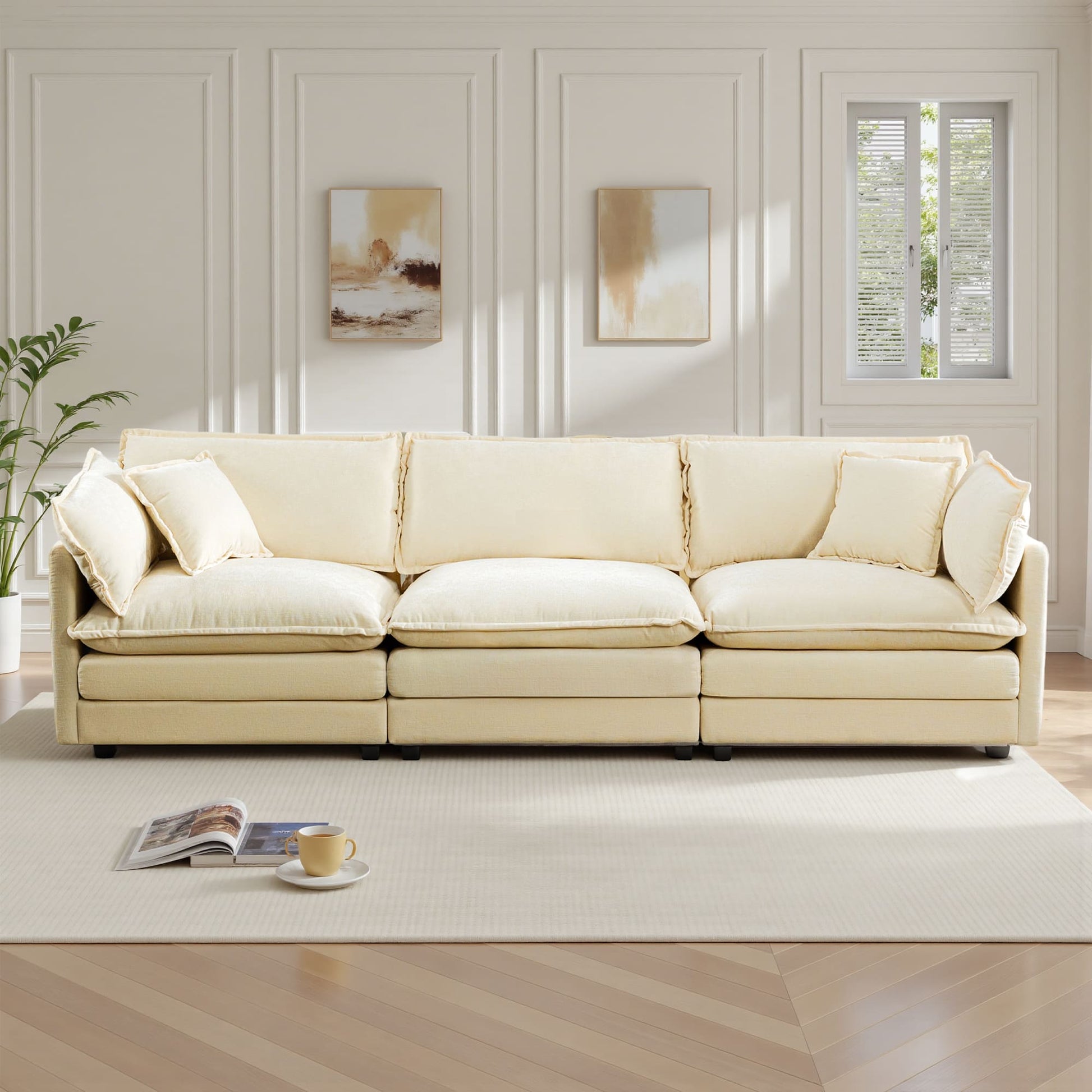 Modular 3-Seat Deep Seat Sectional Sofa with Ottoman