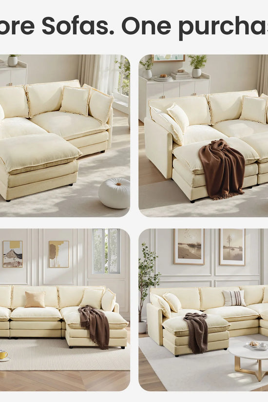 Modular 3-Seat Deep Seat Sectional Sofa with Ottoman