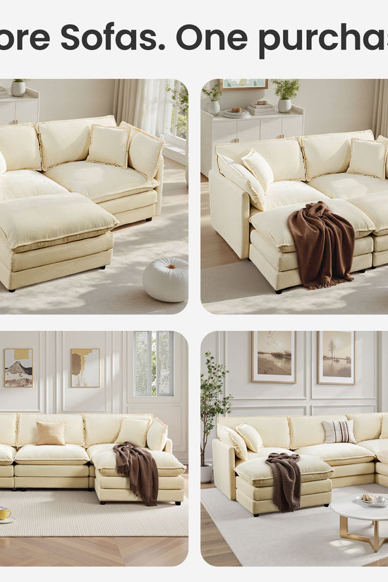 Modular 3-Seat Deep Seat Sectional Sofa with Ottoman