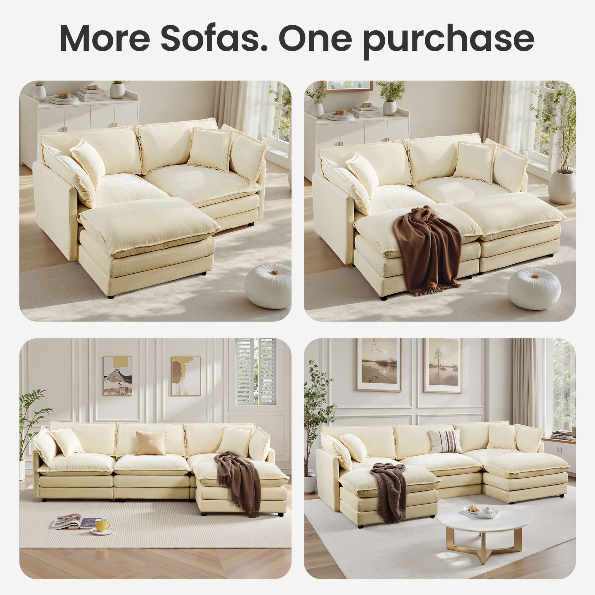 Modular 3-Seat Deep Seat Sectional Sofa with Ottoman