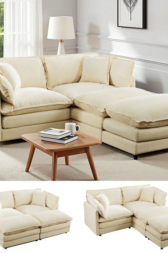 Modular 3-Seat Deep Seat Sectional Sofa with Ottoman