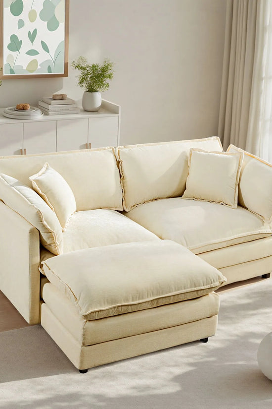 Modular 3-Seat Deep Seat Sectional Sofa with Ottoman