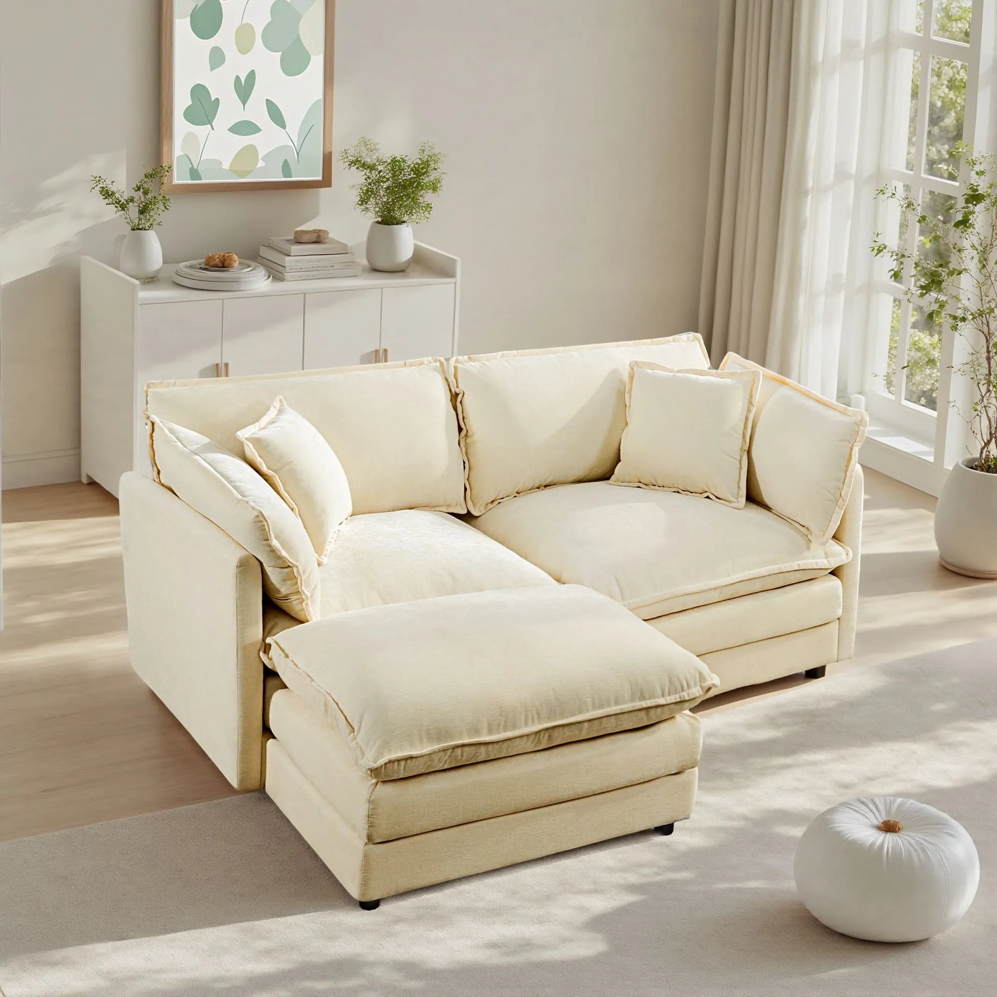 Modular 3-Seat Deep Seat Sectional Sofa with Ottoman
