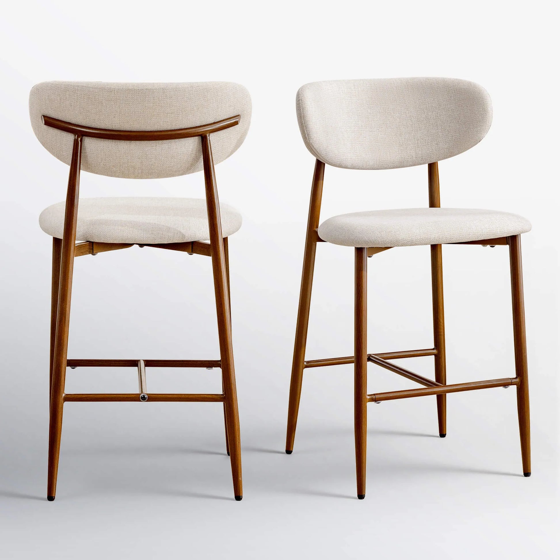 Modern Upholstered Counter Height Bar Stools Set of 2 with Solid Wood Legs