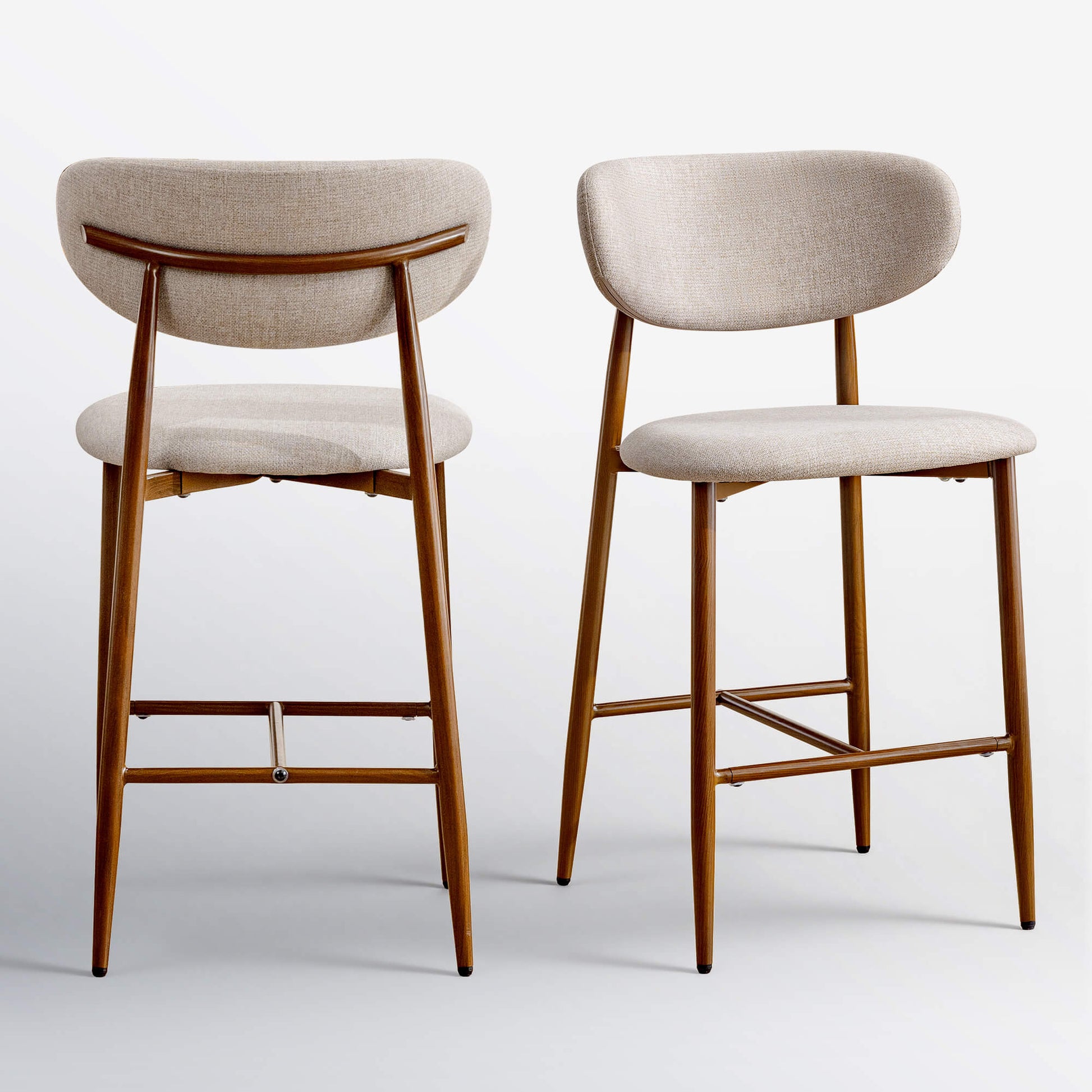 Modern Upholstered Counter Height Bar Stools Set of 2 with Solid Wood Legs