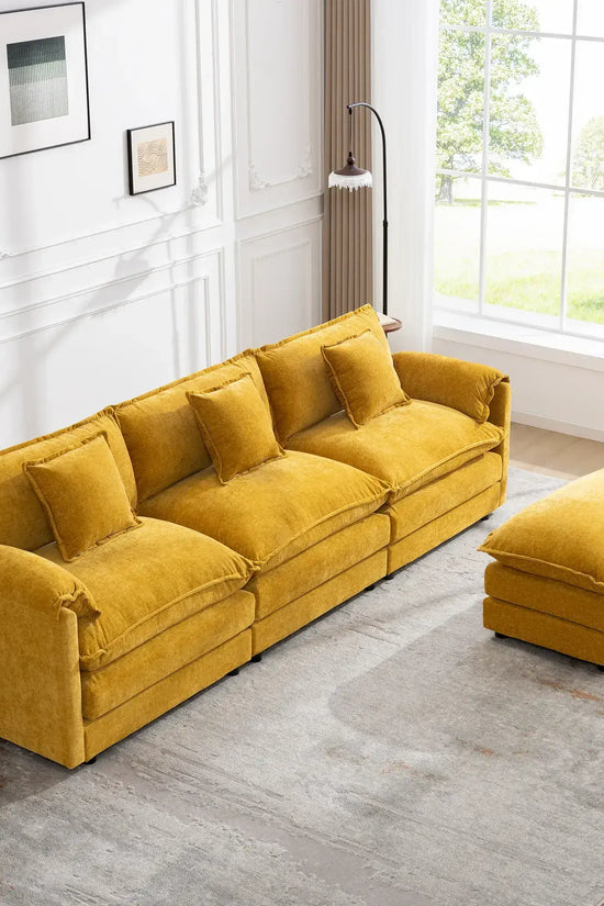 Modular 3-Seat Deep Seat Sectional Sofa with Ottoman