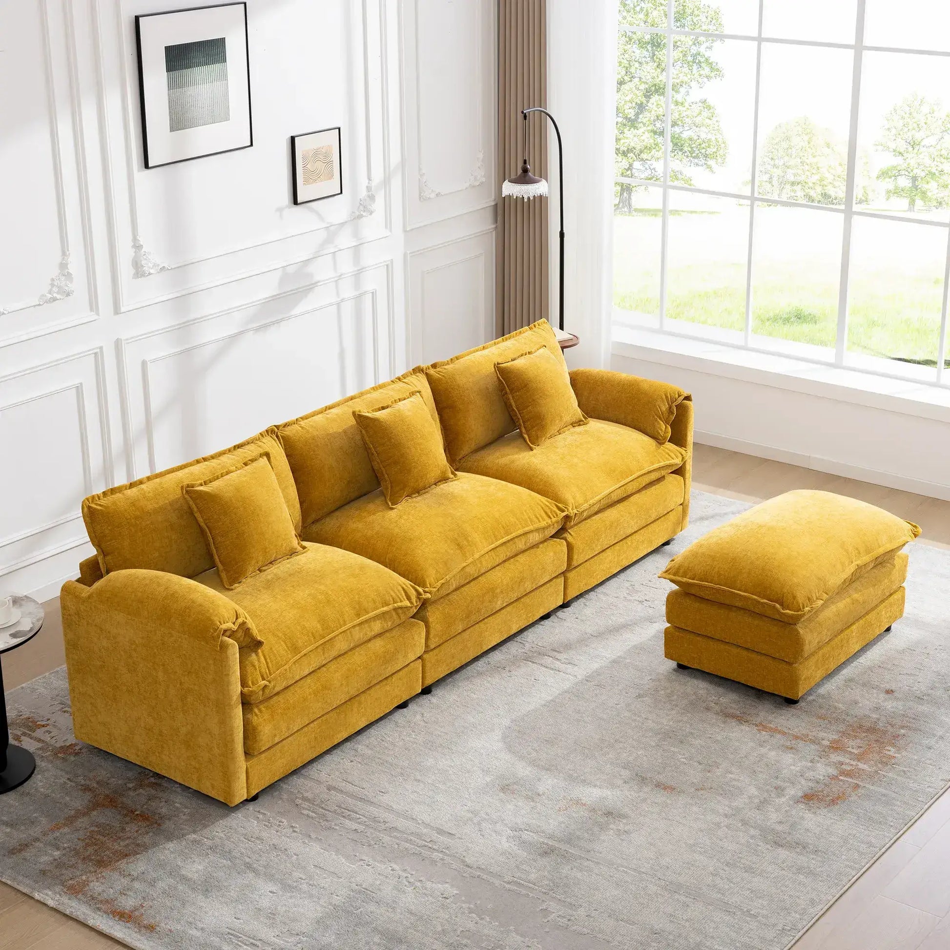 Modular 3-Seat Deep Seat Sectional Sofa with Ottoman