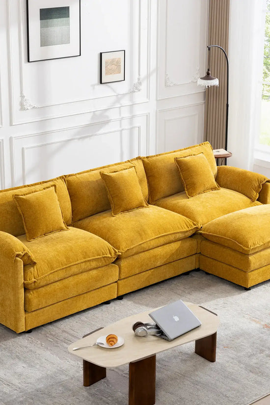 Modular 3-Seat Deep Seat Sectional Sofa with Ottoman