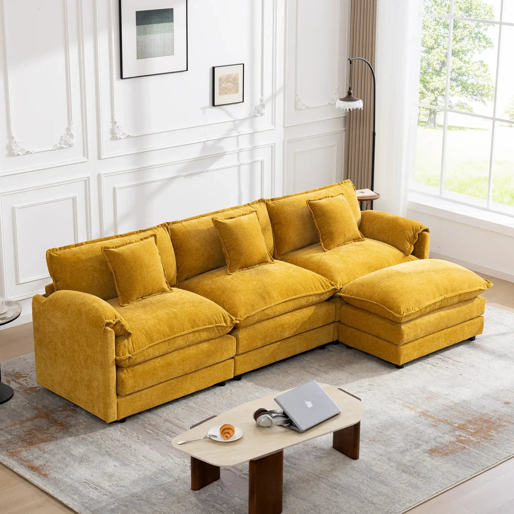 Modular 3-Seat Deep Seat Sectional Sofa with Ottoman